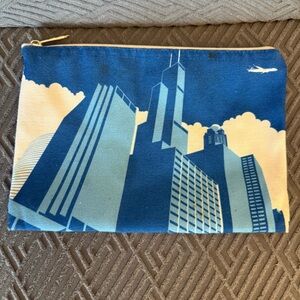 United Airlines Chicago Building Theme Pouch Bag Blue 9” X 6.5” Inch